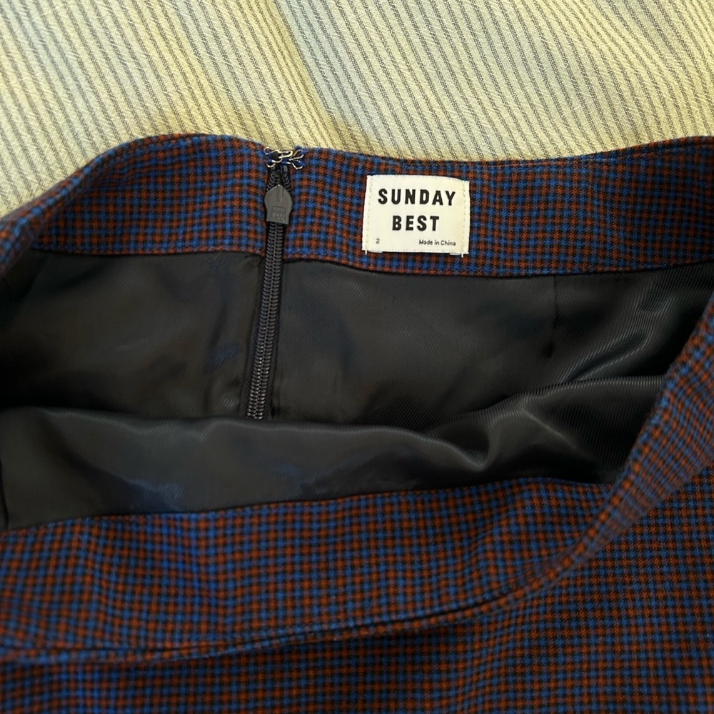 Sunday Best Navy and Brownish Red Checked Pencil Skirt